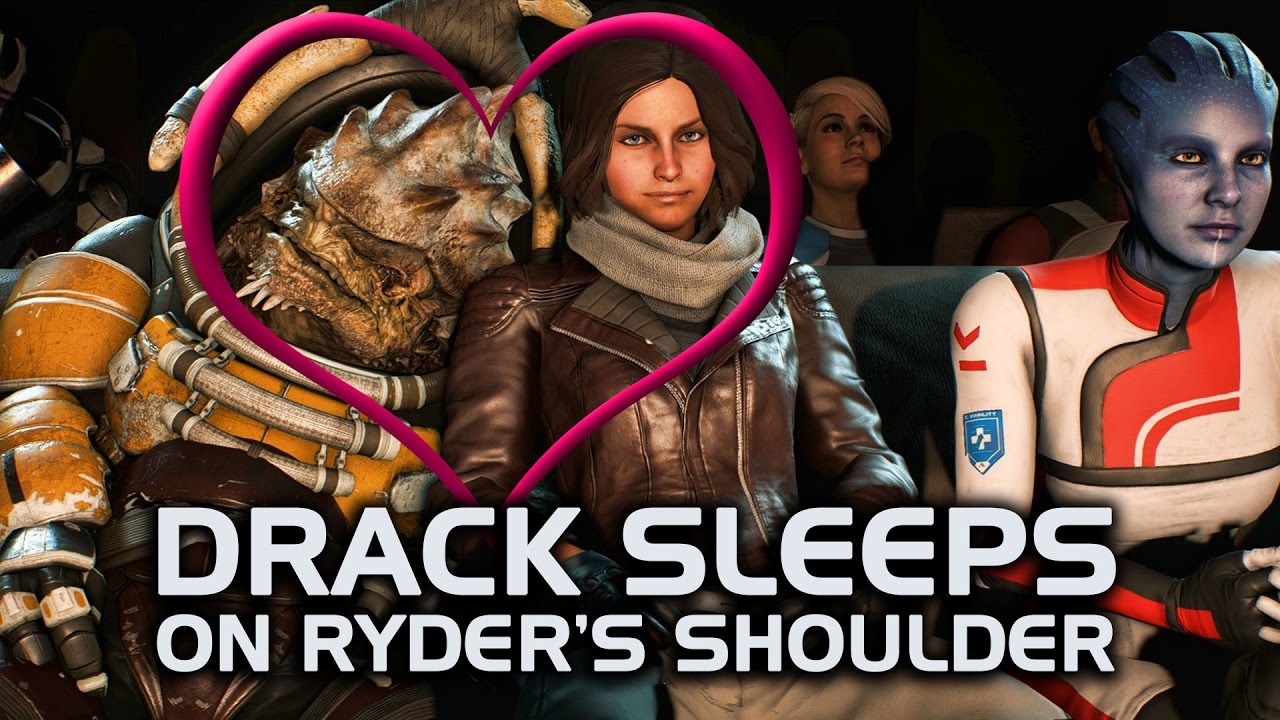 Mass Effect Andromeda - Drack Sleeps on Ryder's Shoulder