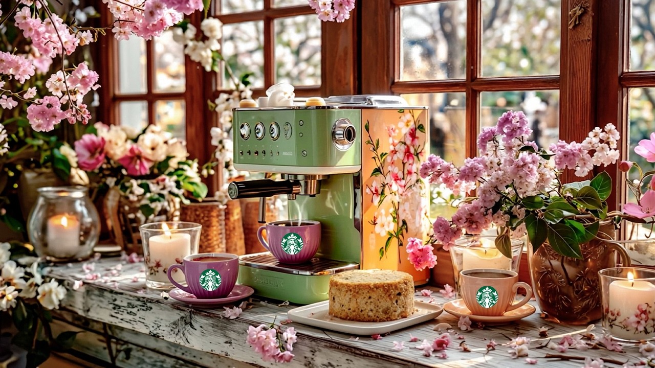 【広告なし】3月最新春を淹れるスタバJAZZ 🌸 春の息吹と淹れたてコーヒー ☕️ 窓辺の桜と心地よいジャズピアノ | 集中・癒やし | 今日、何に感謝しますか？ starbucks music