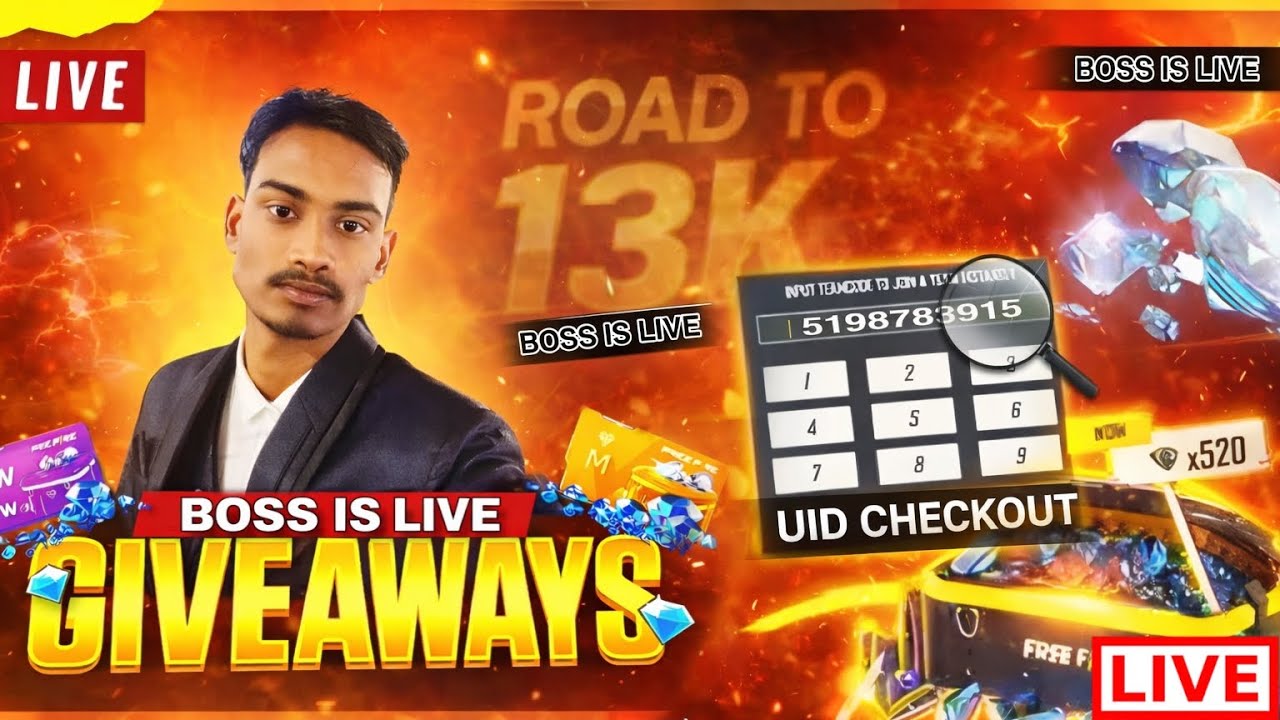🔴Free Fire Live with BOSS IS LIVE🔥||FF ID Checkout || Guild Test ➕ Giveaway✊||#freefirelive#shorts