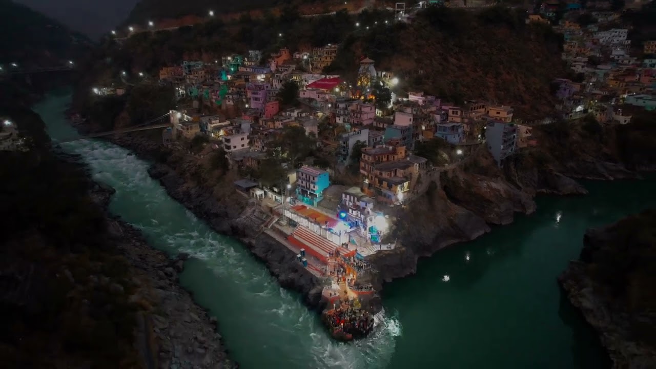 Alaknanda and Bhagirathi River Sangam, Devprayag || Uttarakhand || Drone shot