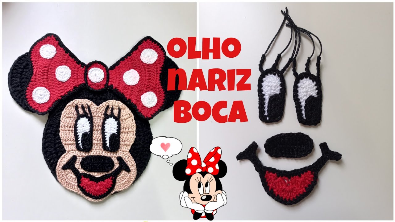 como fazer o rostinho da minnie em crochê/olho,nariz e boca /parte 3