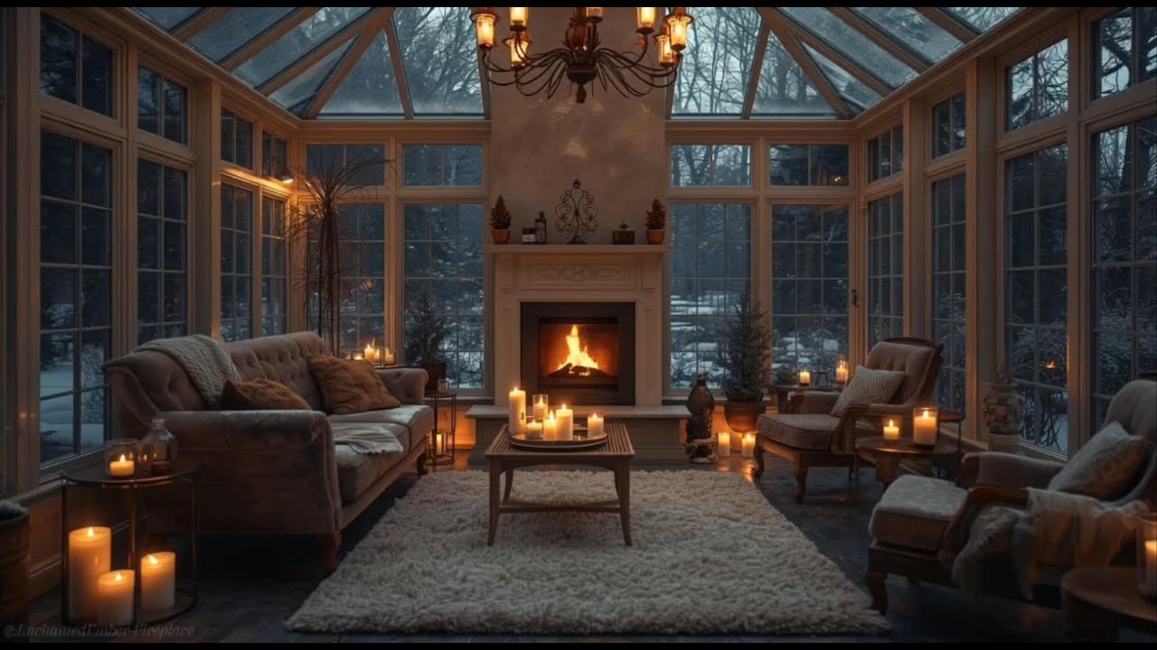 🔥 Crackling Fireplace Ambience & Snowstorm Outside | Cozy Winter Evening ❄️