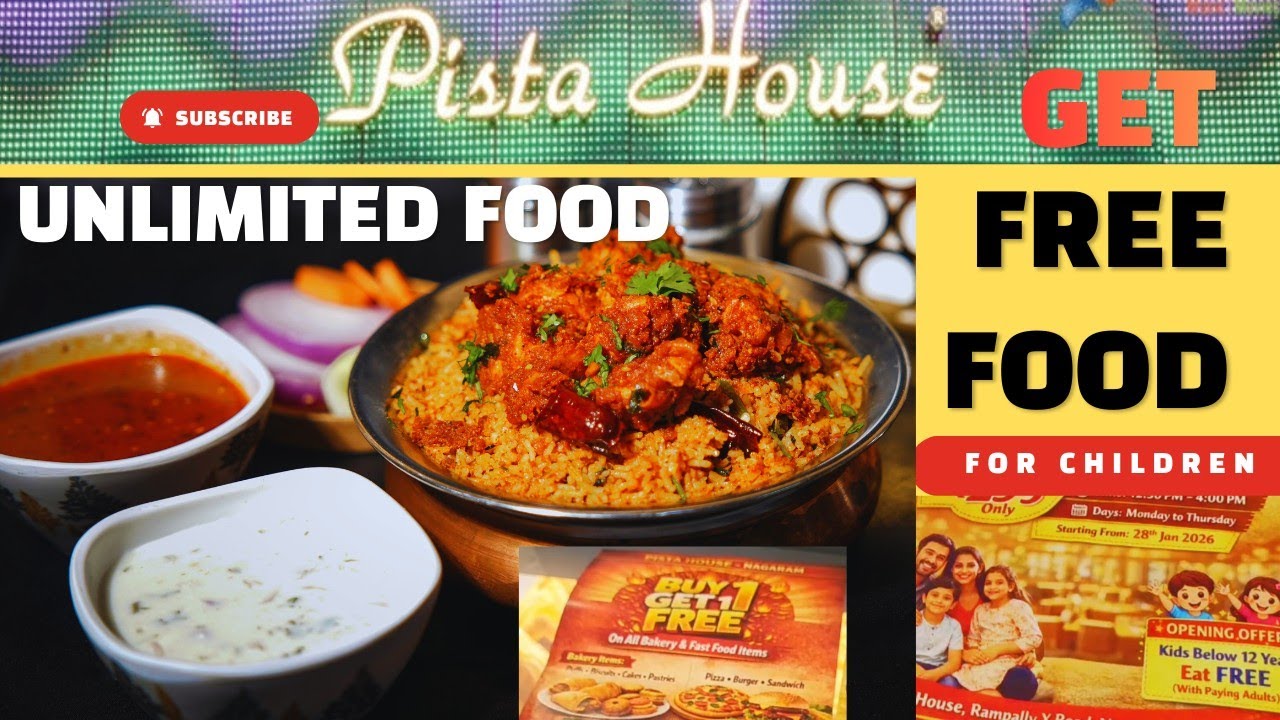 Free food offer|pista house |unlimited food Buffet ₹ 299 |free biryani ,cakes,puffs| buy1get1free |
