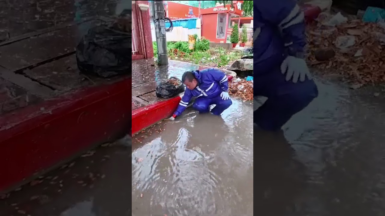 Road rescue from massive flooding with spectacular water release #unclog #unclogged