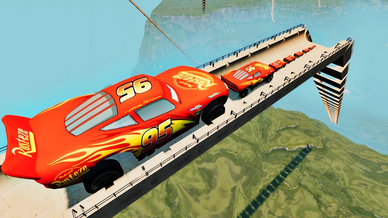 BIG & SMALL MCQUEEN CARS vs Mega Ramp #2 – BeamNG.drive