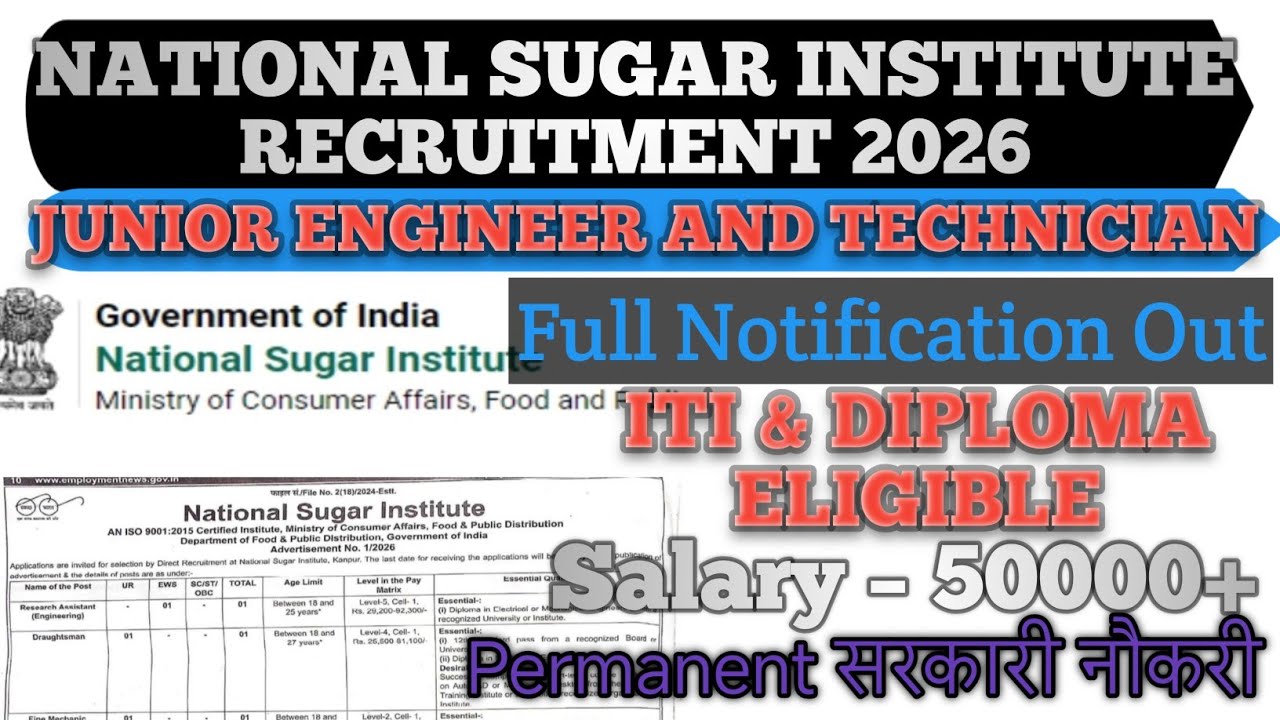 NSI Kanpur में निकली सरकारी भर्ती! 🔥 | Diploma / ITI / B.Sc | National Sugar Institute New Vacancy