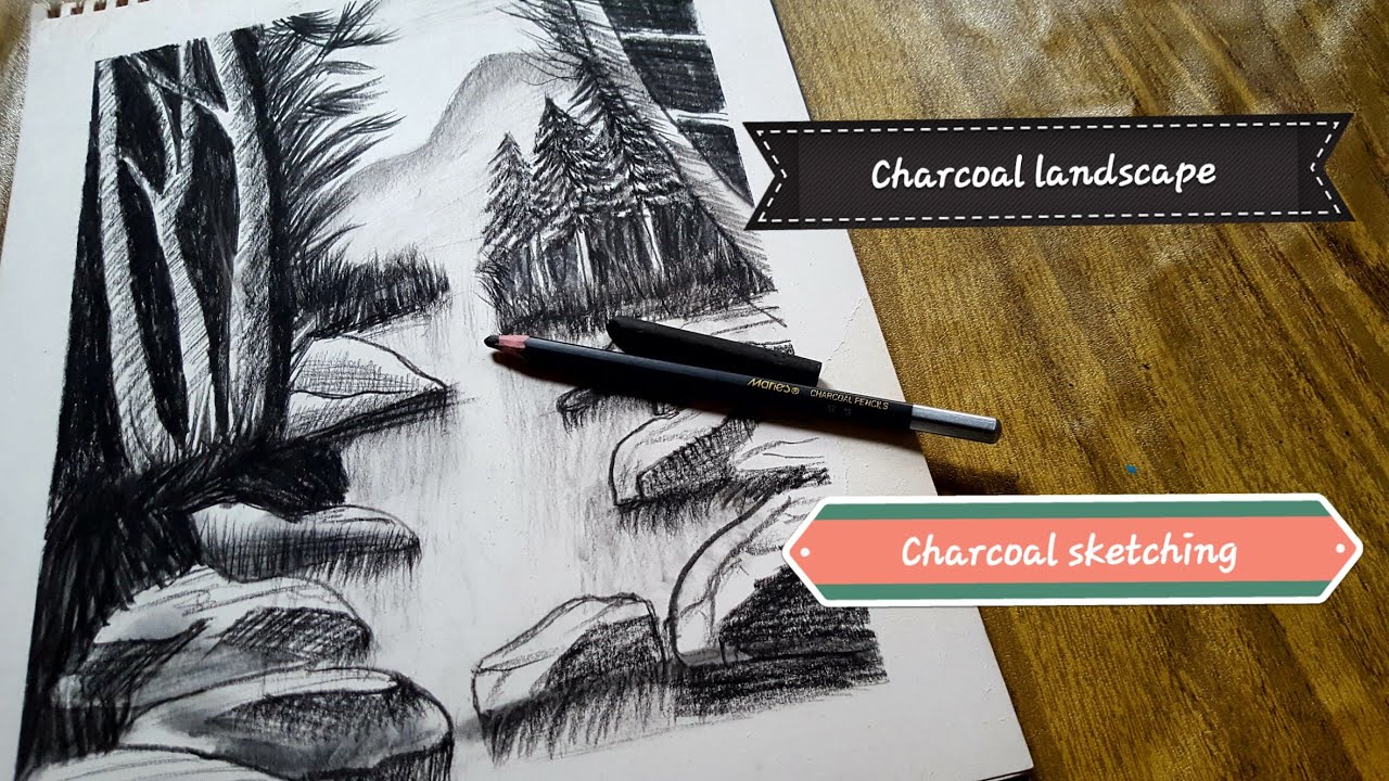 charcoal pencil sketching/Easy  charcoal landscape