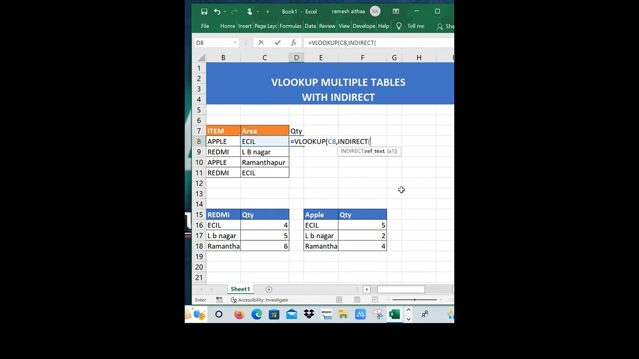 vlookup with indirect to fetch values from multiple tables