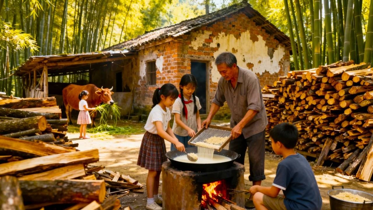 【一家六口隐居深山】爸爸为孩子们做卤水豆腐，孩子很吃的很开心！直言太幸福啦！#农村生活#vlog#山居生活