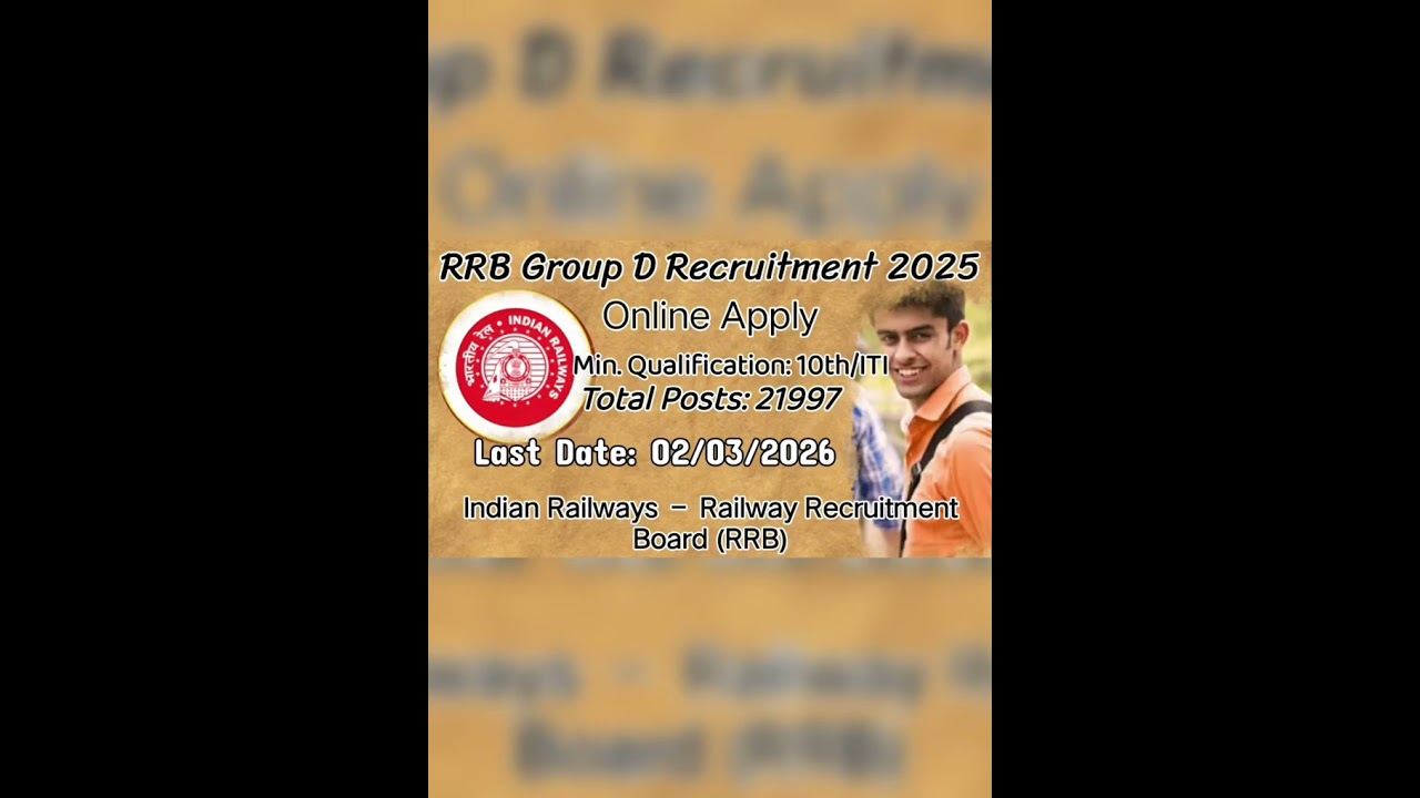 RRB Group D Recruitment 2025 &ndash; Apply Online for 21997 Level 1 Posts: 10th/ITI, Last Date: 02/03/2026