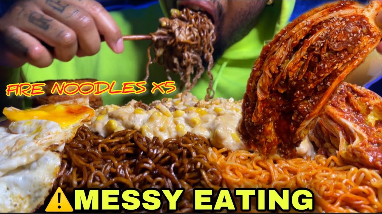 ⚠️MESSY EATING CHEESE SAUCE🤤 BULDAK FIRE CORN CHEESE NOODLES 5 SERVINGS CABBAGE KIMCHI HASHBROWNS