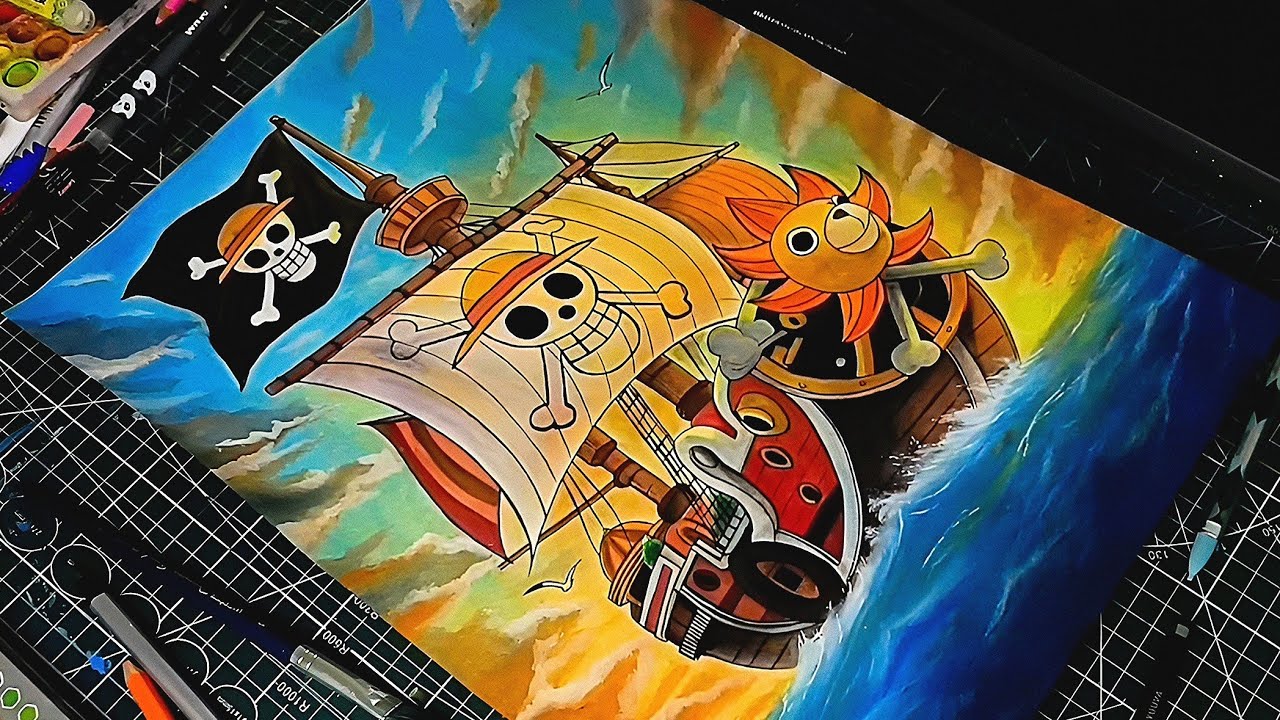 Рисуем пиратский корабль &laquo;Тауз Санни&raquo; из One Piece акварелью