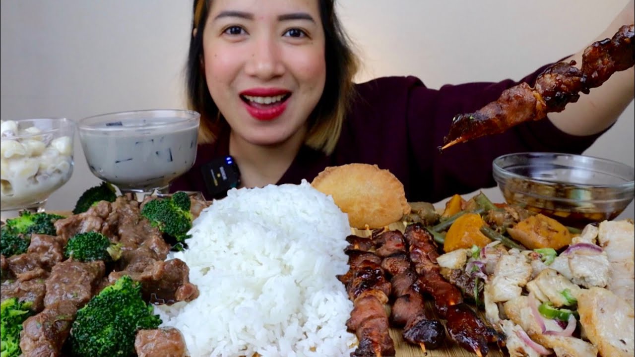 BIRTHDAY LEFTOVERS MUKBANG! (Beef Broccoli,Dinakdakan,Barbecue, Pakbet,Macaroni Salad,Coffee Jelly)