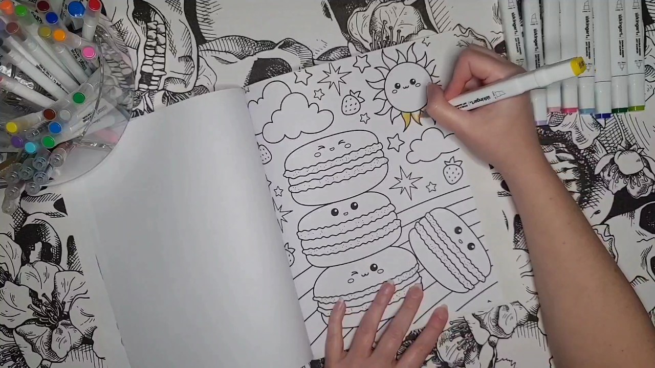 SIT WITH ME Saturday | Color with Me - Kawaii Sunshine and Macarons Coloring Book Page