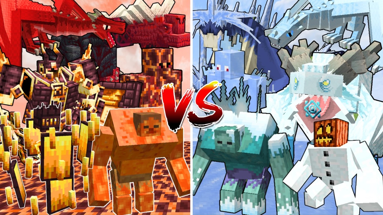 ALL FIRE MOBS vs ALL ICE MOBS | Minecraft Elemental Mob Battle