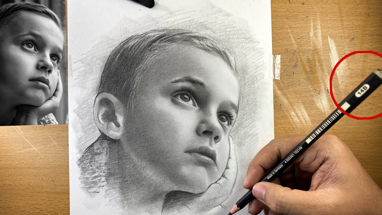 How to Draw Portrait from photo in Graphite Pencil 14B