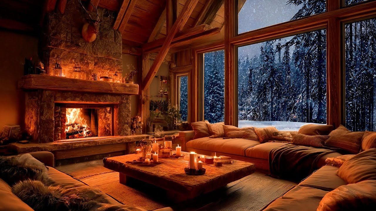 Crackling Fireplace and Calm Piano Ambience | Calm Background for Work & Study | Calming