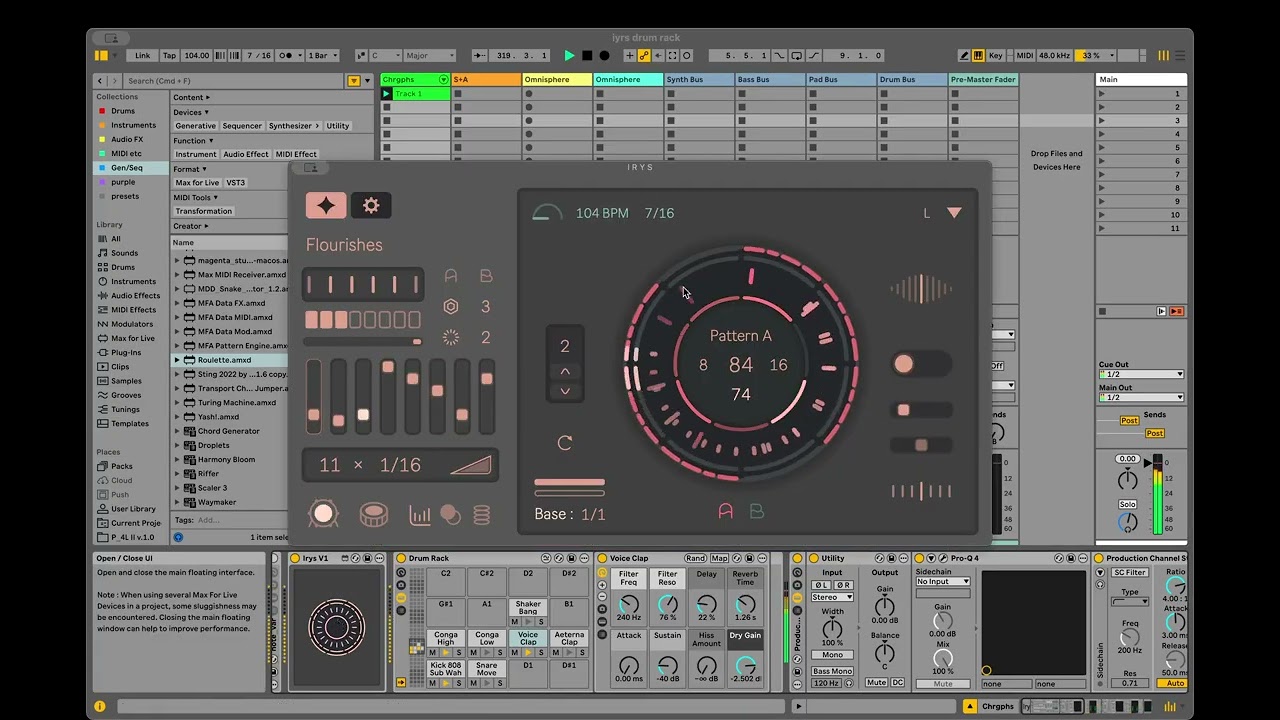 Irys | Max for Live Rhythm Designer with Fors Roulette driving S+A Choreographs in Ableton