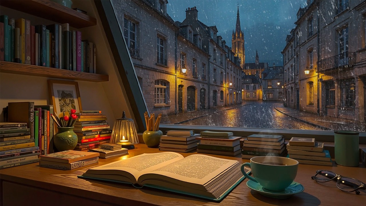 Quiet Old Town Street at Night ☕ Jazz Piano & Rain Ambience for Relaxation