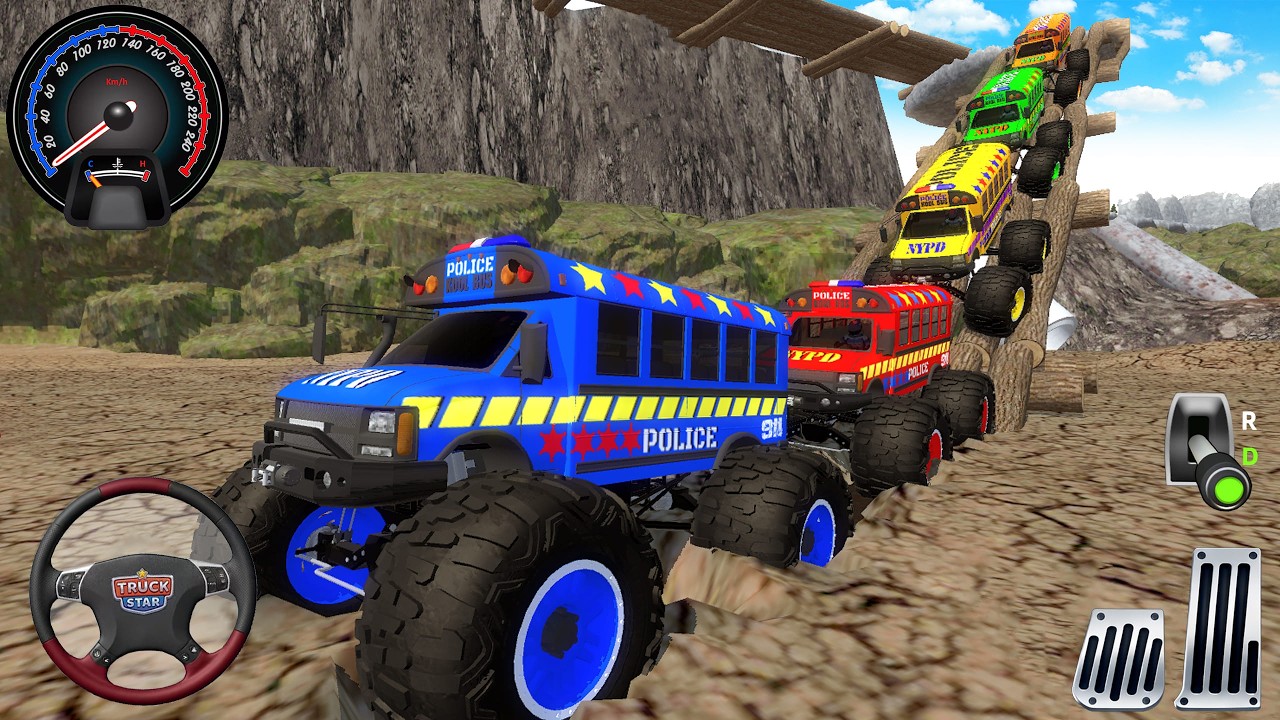 Impossible Racing Police Bus Monster Truck Stunt  2026 #2 - Driving Car Simulator - Android Gameplay