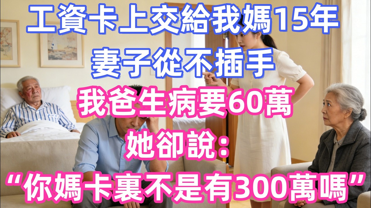 工資卡上交給我媽15年，妻子從不插手，我爸生病要60萬，她卻說：“你媽卡裏不是有300萬嗎”      #情感 #退休生活 #生活智慧 #故事 #婚姻