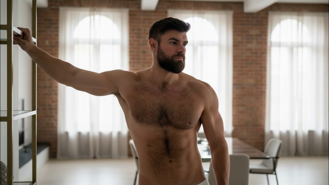 Hombre Musculoso con Pecho Peludo | Rutina de Flexión y Fuerza Masculina Intensa