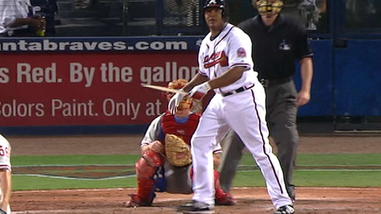 Andruw Jones breaks his bat, still hits home run