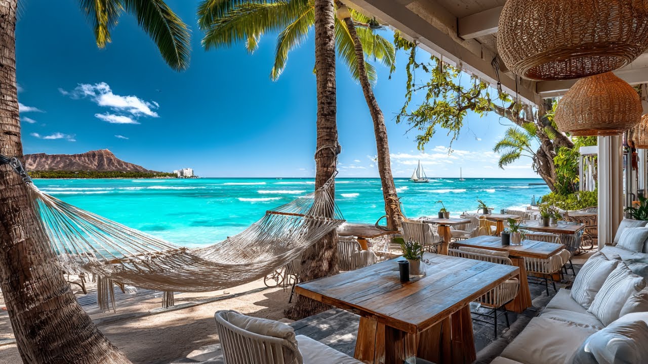 Beach Cafe Morning View 🕊️ Ocean Waves + Birdsong Ambience for Deep Focus, Calm Work 🌿