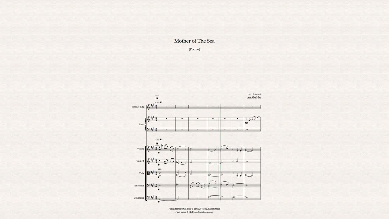 Mother of The Sea(Ponyo) for Clarinet in Bb solo  and Orchestra with Score