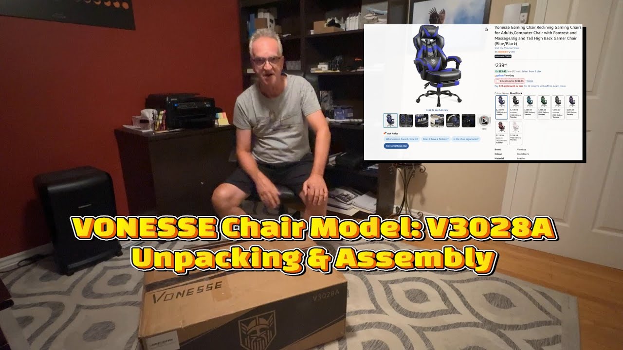 Vonesse V3028A Gaming Chair Unpacking & Assembly