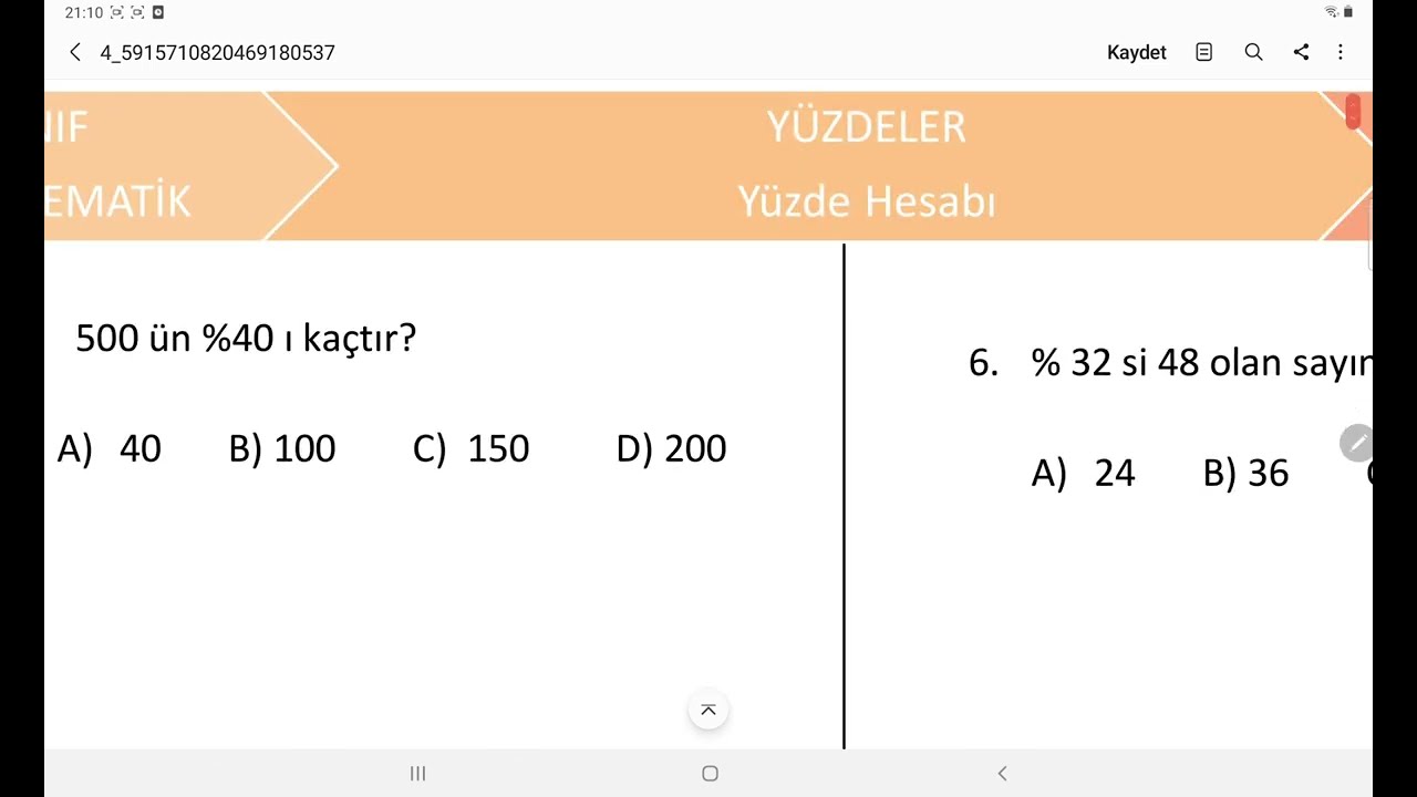 7.SINIF MATEMATİK - YÜZDE PROBLEMLERİ - 1 ( 5 Soru Çözümü)