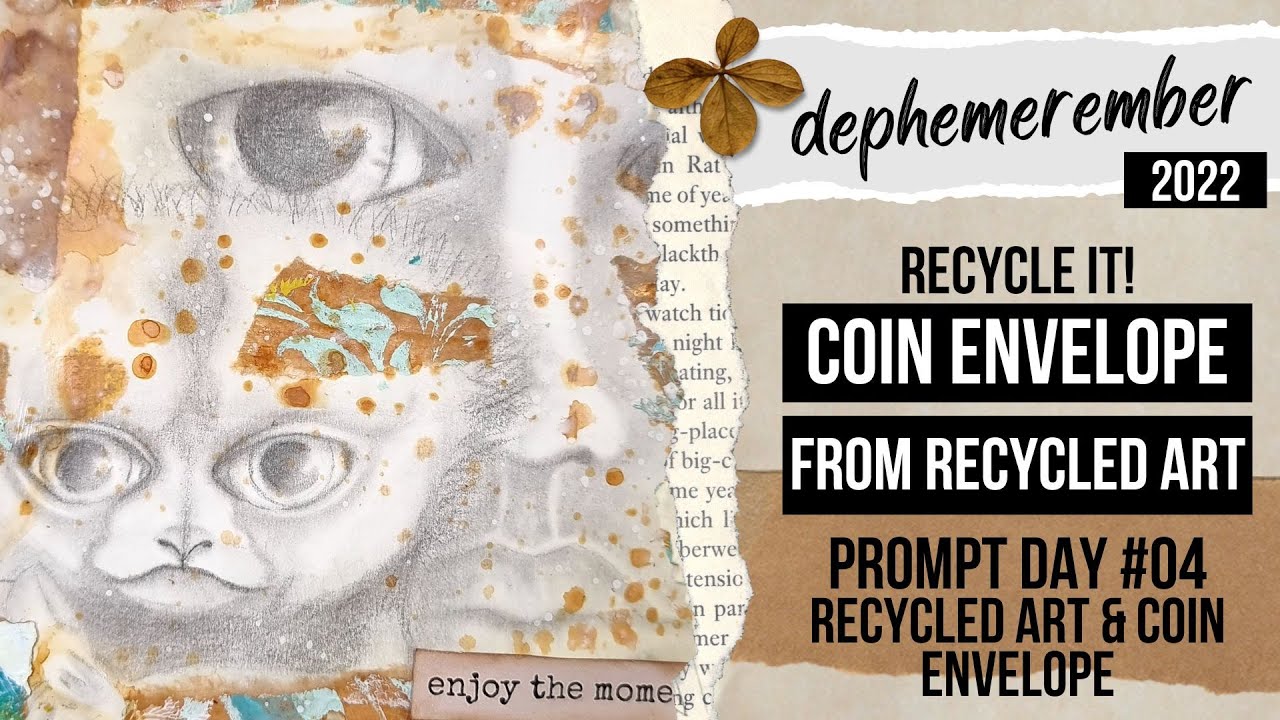 recycled art coin envelope for junk journal with hand drawn artwork & scraps - DEPHEMEREMBER #04