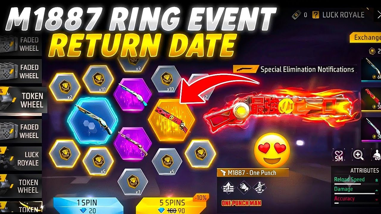M1887 Gun Skin Return Confirm Date💥🥳 | M1887 Ring Event Return | FF New Event 