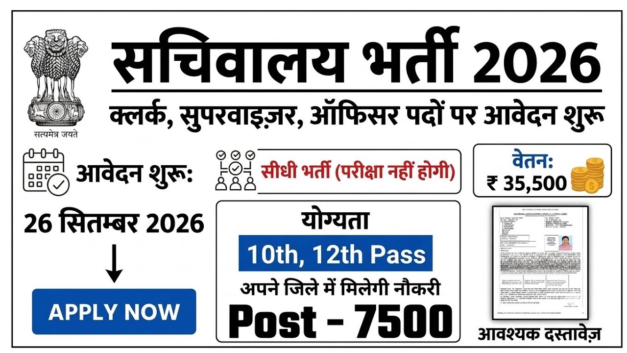 Secretariat Recruitment 2026, Sachivalaya recruitment 2026 | Secretariat | new vacancy 2026