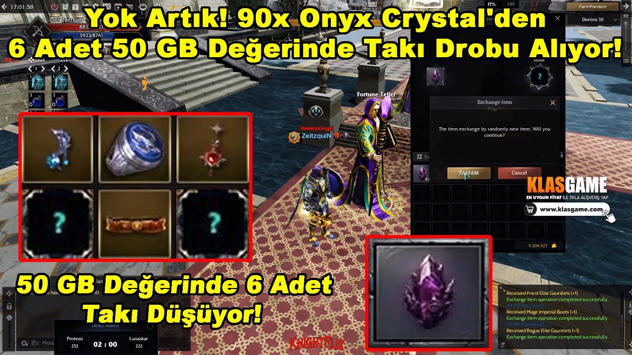 ZeitzquiN - Yok Artık! 90x Onyx Crystal'den 6 Adet 50 GB Değerinde Takı Drobu Alıyor! | Rise Online
