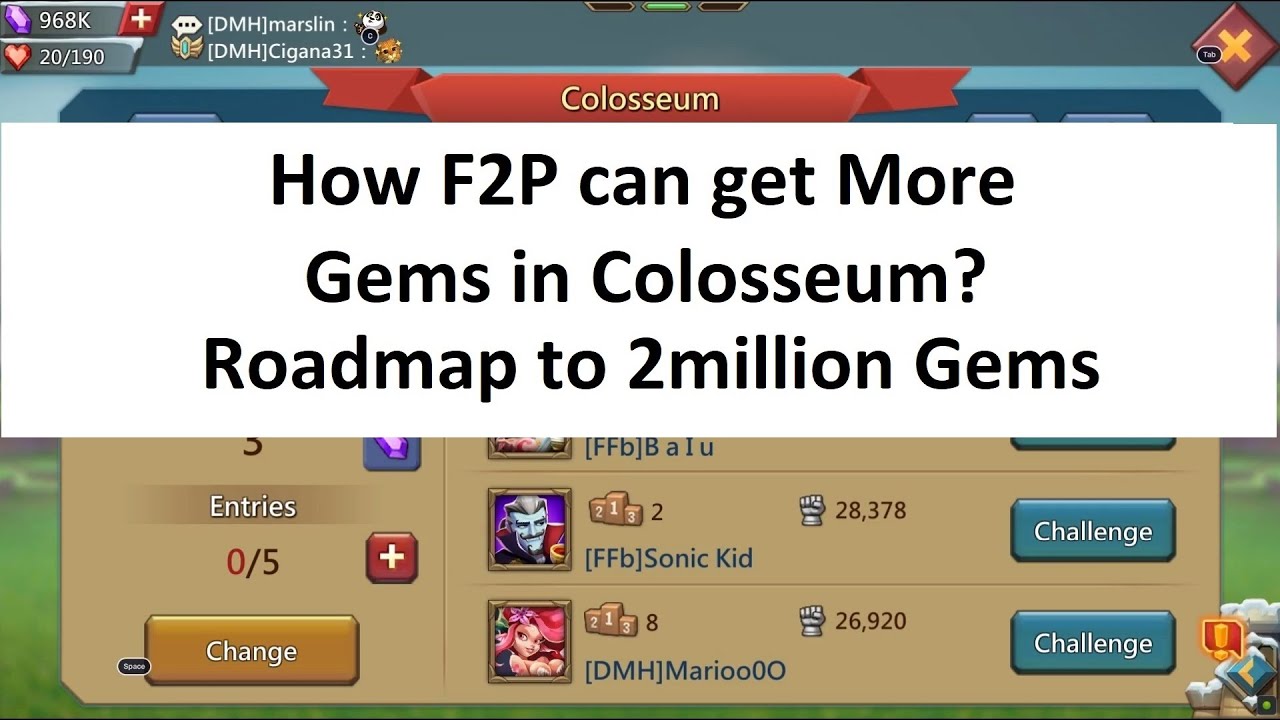 Lords Mobile: How F2P get more gems in Collossuem Roadmap to 2 million Gems