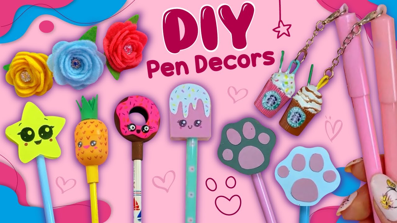 6 DIY Fascinating Pen Decors - PEN TOPPER IDEAS - EASY & CUTE CRAFTS FOR SCHOOL - Pencil Decoration