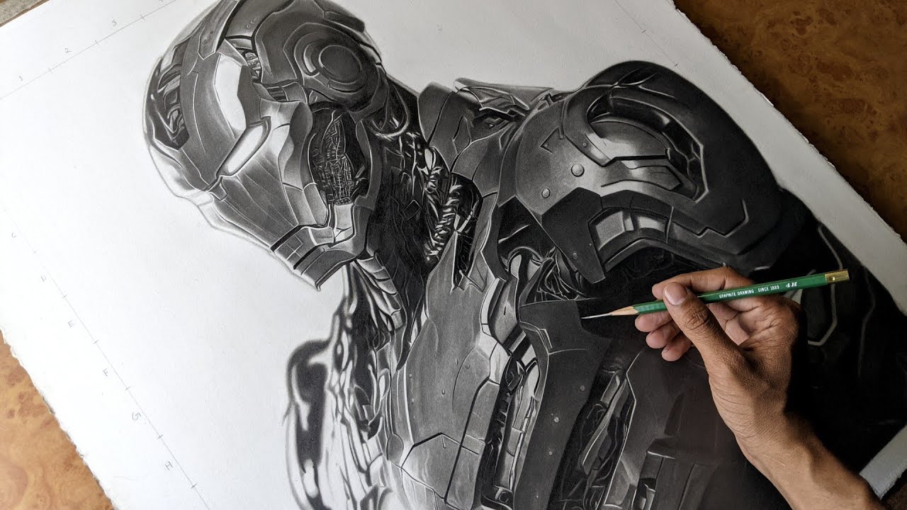 Pencil Drawing-The iron man, Realistic drawing by akbar.