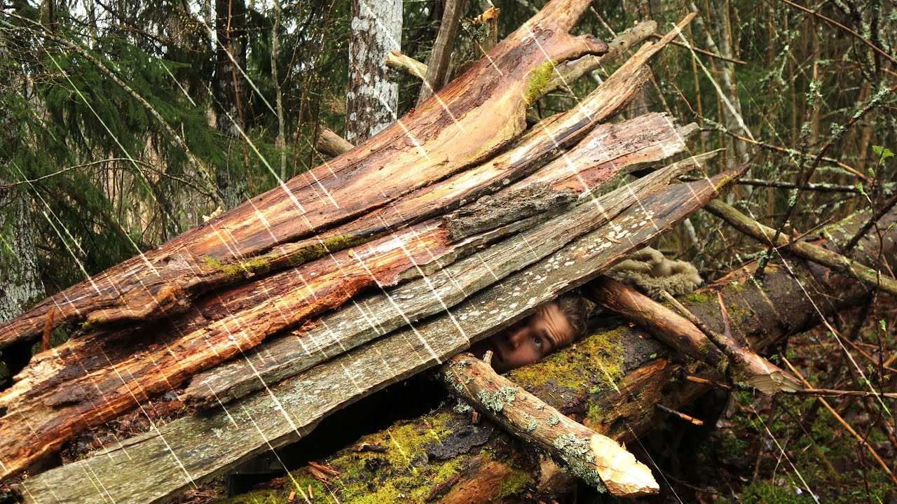 Camping in RELAXING RAIN: Building a Waterproof Shelter [Rain Sounds ASMR]