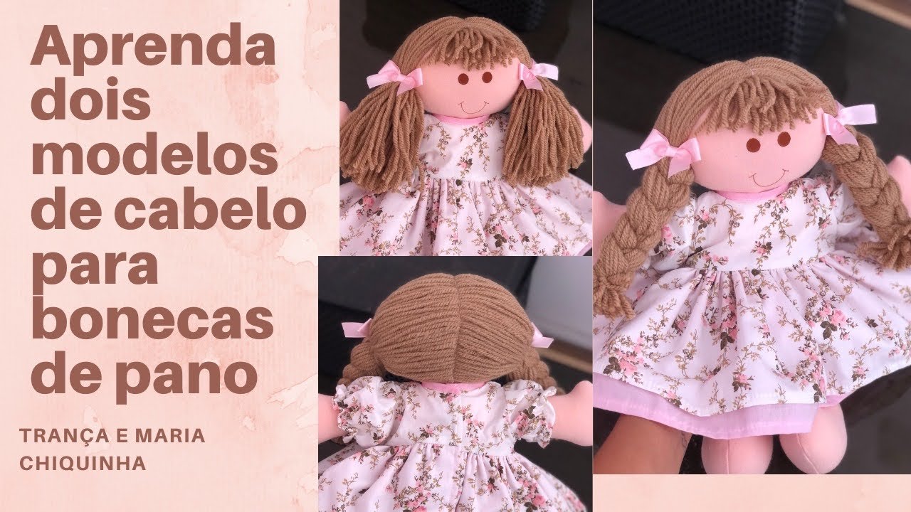 Como fazer cabelo para boneca de pano trança e maria Chiquinha (passo a passo)