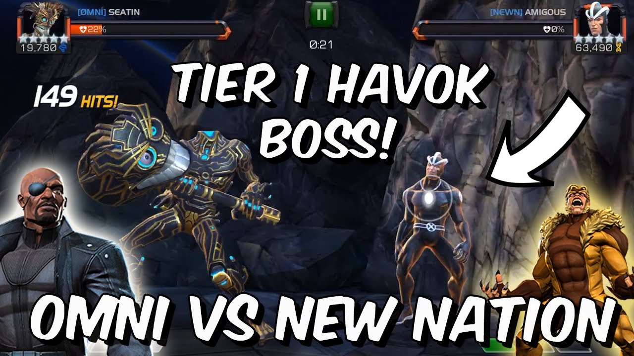 Omni VS New Nation Tier 1 Alliance War - Havok Boss One Shot - Marvel Contest of Champions