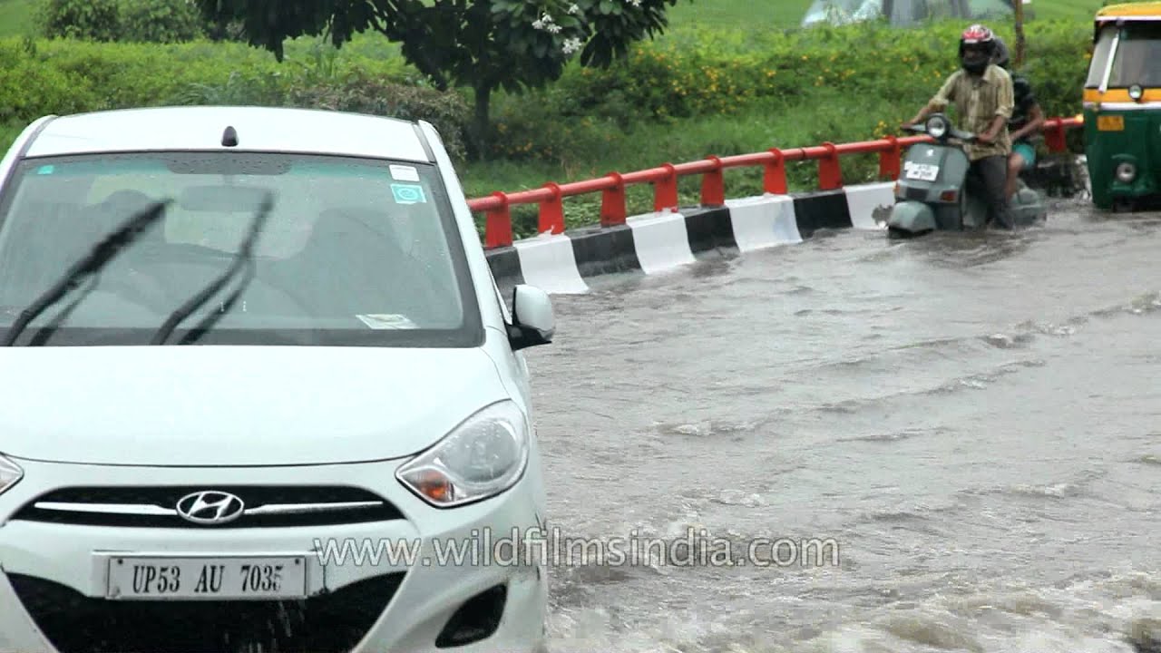 Half submerged in water at the Aiims flyover