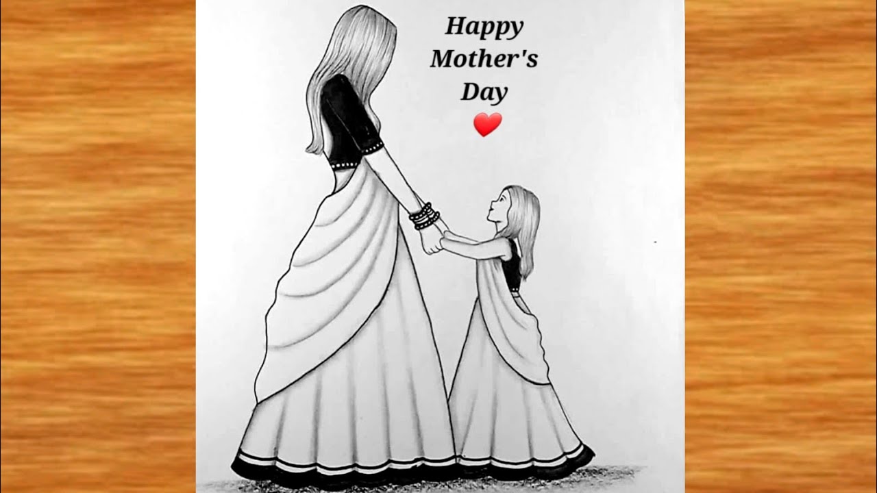 Mothers day Drawing for beginners easy ||Mother and Daughter Drawing ||Mothers day 2024 Drawing Easy