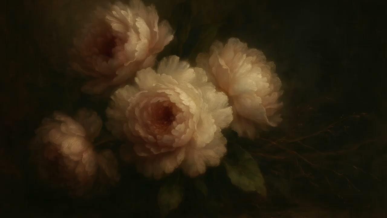 Moody Peonies Oil Painting – Frame TV Screensaver | Dark & Elegant Floral Art