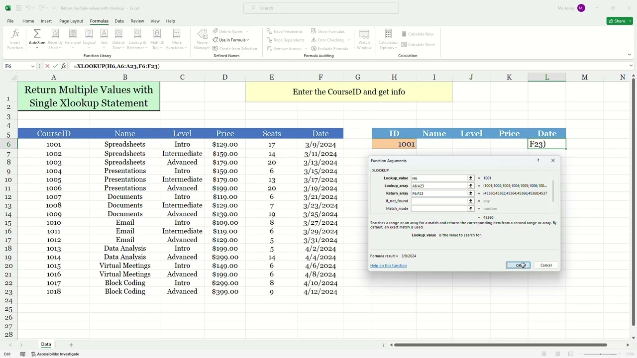 Return Multiple Values with Single Xlookup Statement