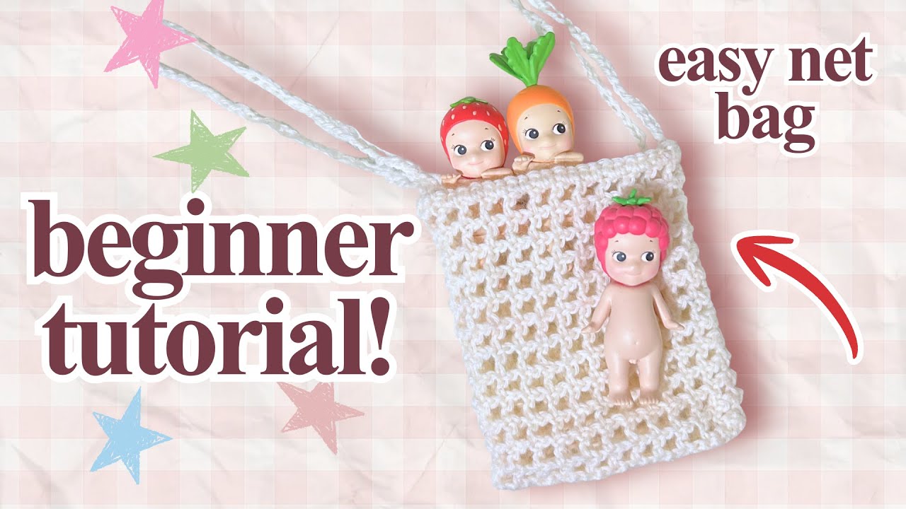 Как связать крючком простую мини-сумочку из сетки для абсолютных новичков ☁️ | Пошаговая инструкц...