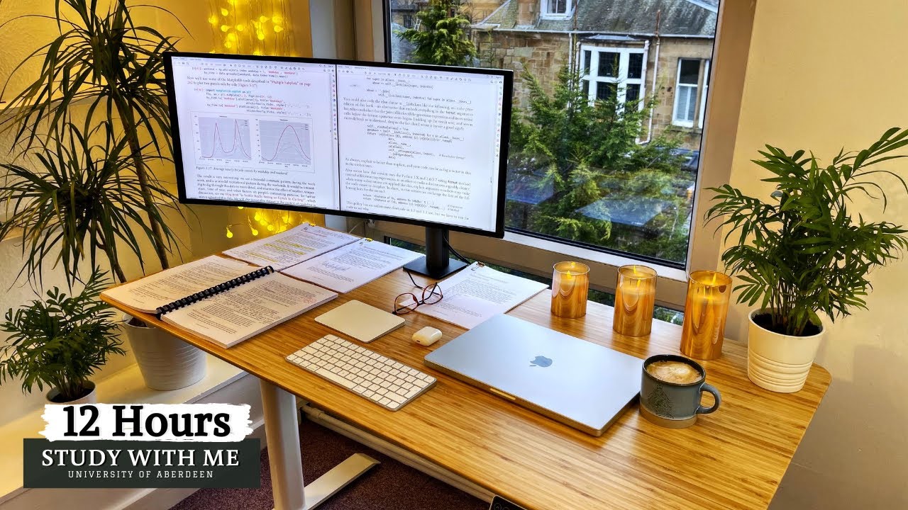 12 HOUR STUDY WITH ME | Background noise, 10 min Break, No music, Study with Merve