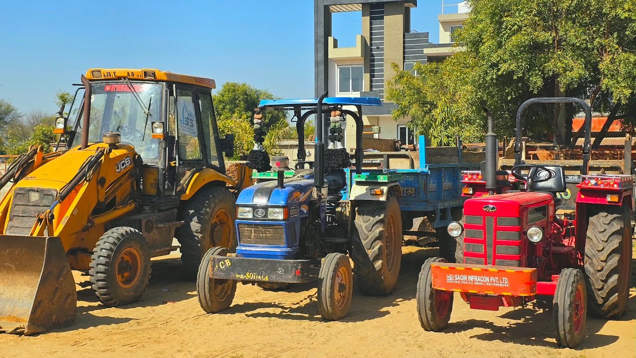 Mahindra 575 Eicher 480 Kubota Tractor Stuck Mud in Trolley and JCB 3dx Eco Machine Loading #jcb