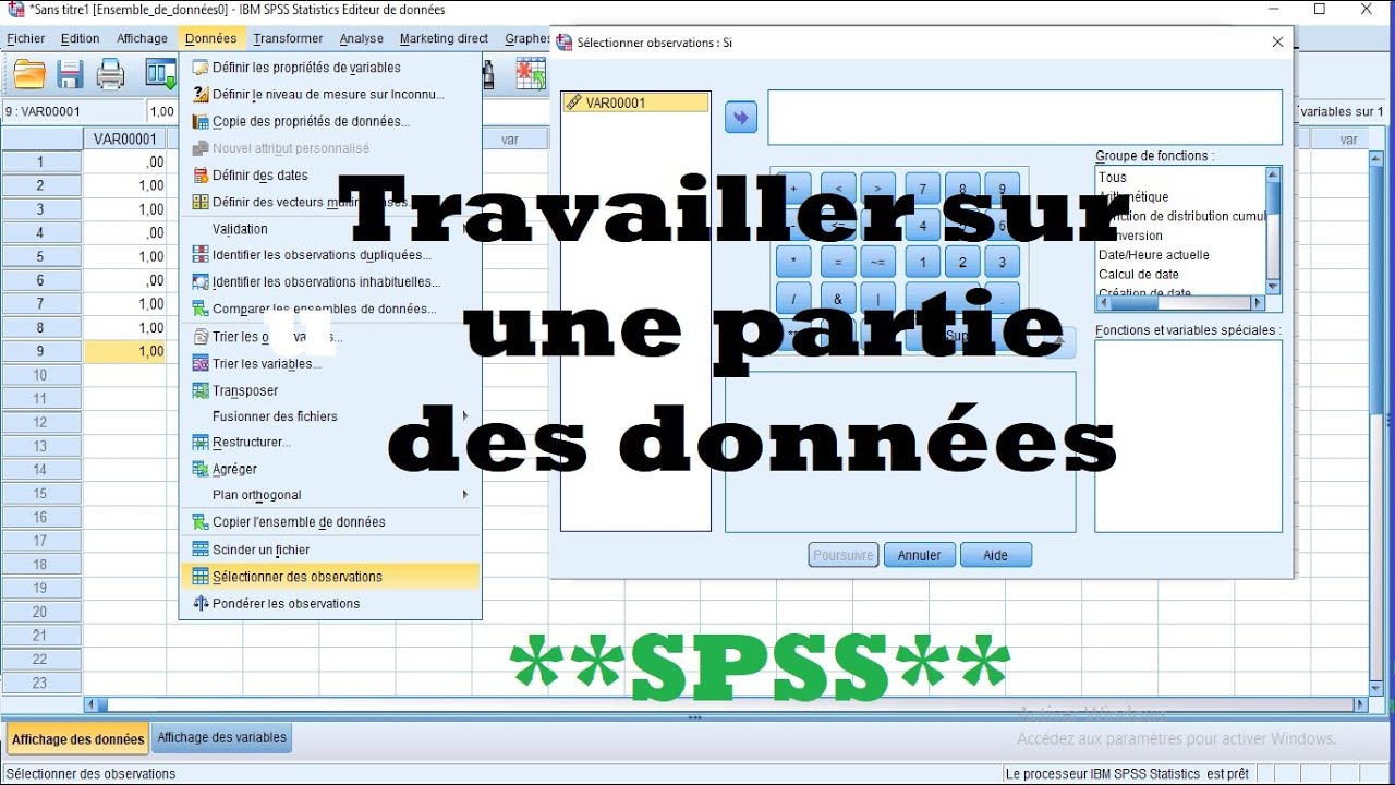 Travailler sur une seule partie des données sur SPSS (Fragmenter une base de donnée)