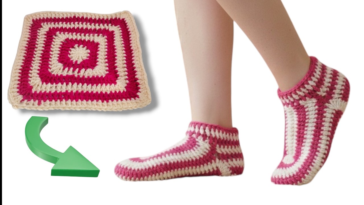 Easy 3-Minute Crochet Slippers! 🧶 One Square, No Stress (Perfect for Beginners)